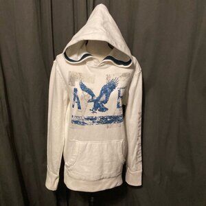 Unisex American Eagle Hoodie XS White Blue Eagle Fleece